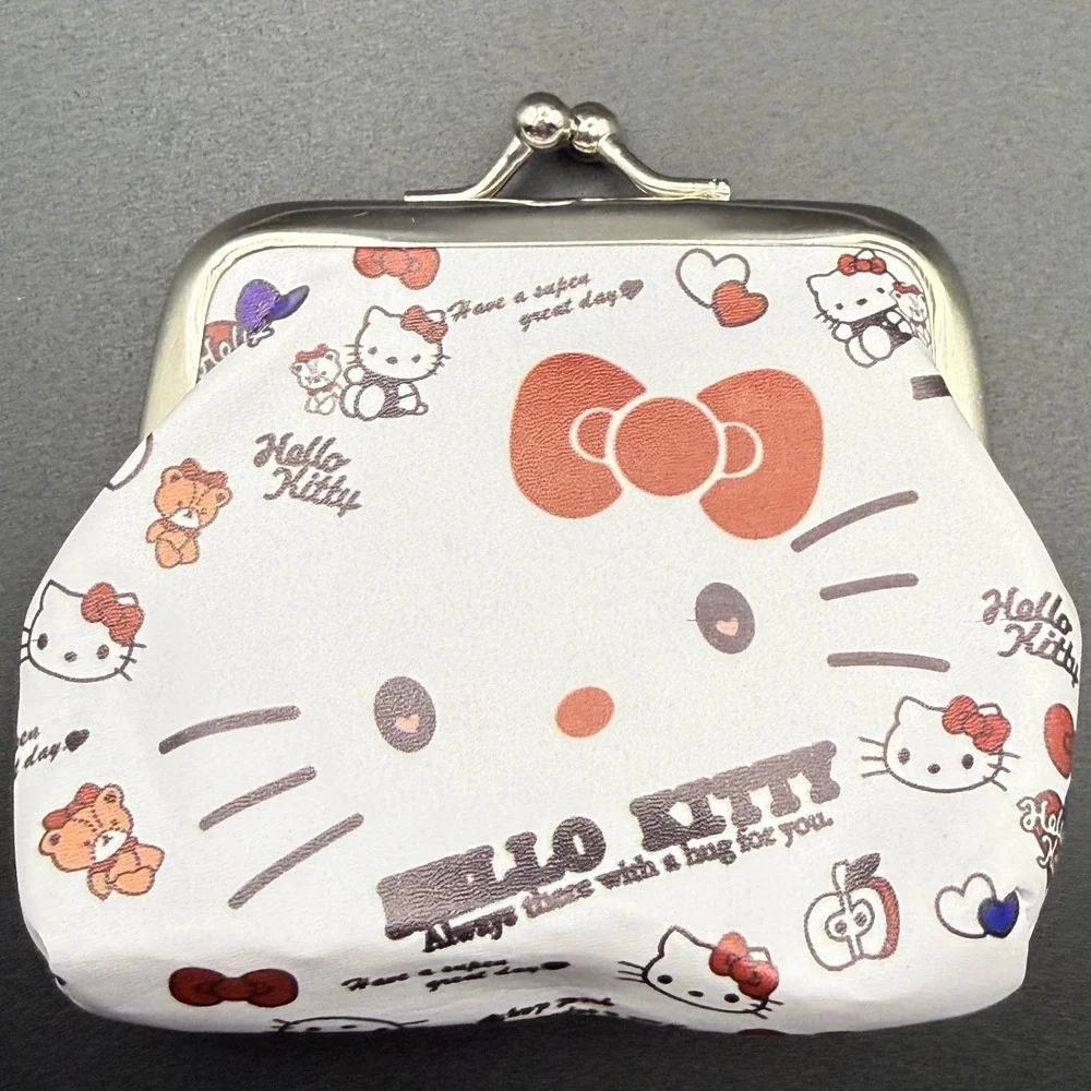 Coin Purse Wallet White Orange Bow Kiss Clasp Clutch‎ Cosmetic Bag